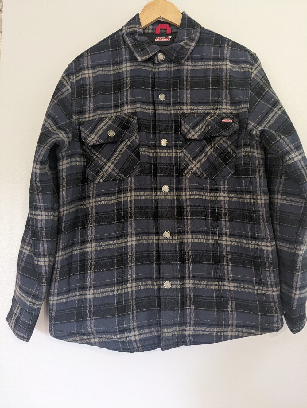 Dickies Jacket Flannel Quilted Mens Medium Plaid Outdoor Workwear Blue
